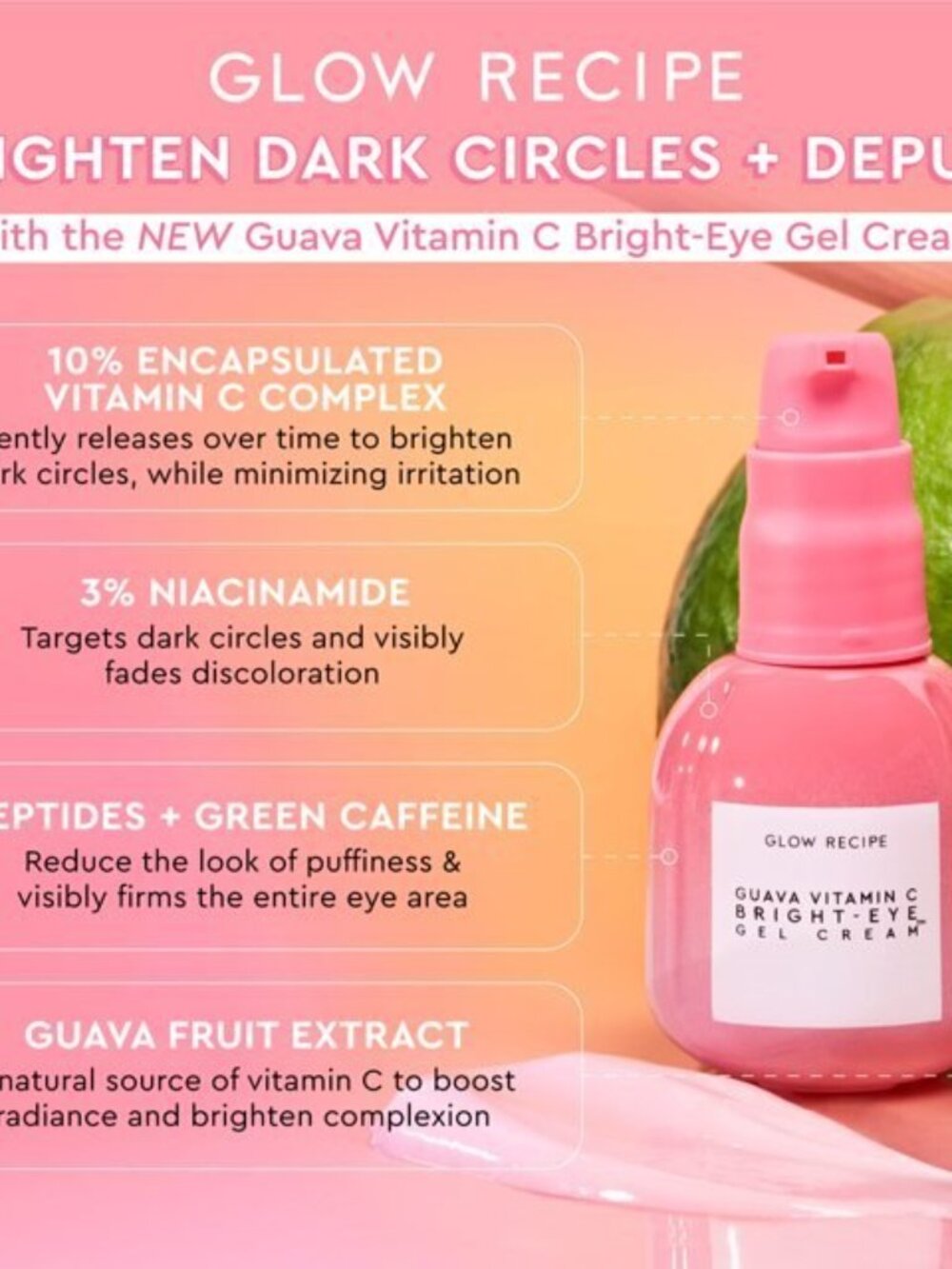 New Sealed in box Glow recipe Guava Vitamin C Bright Eye Gel Cream 15 ml